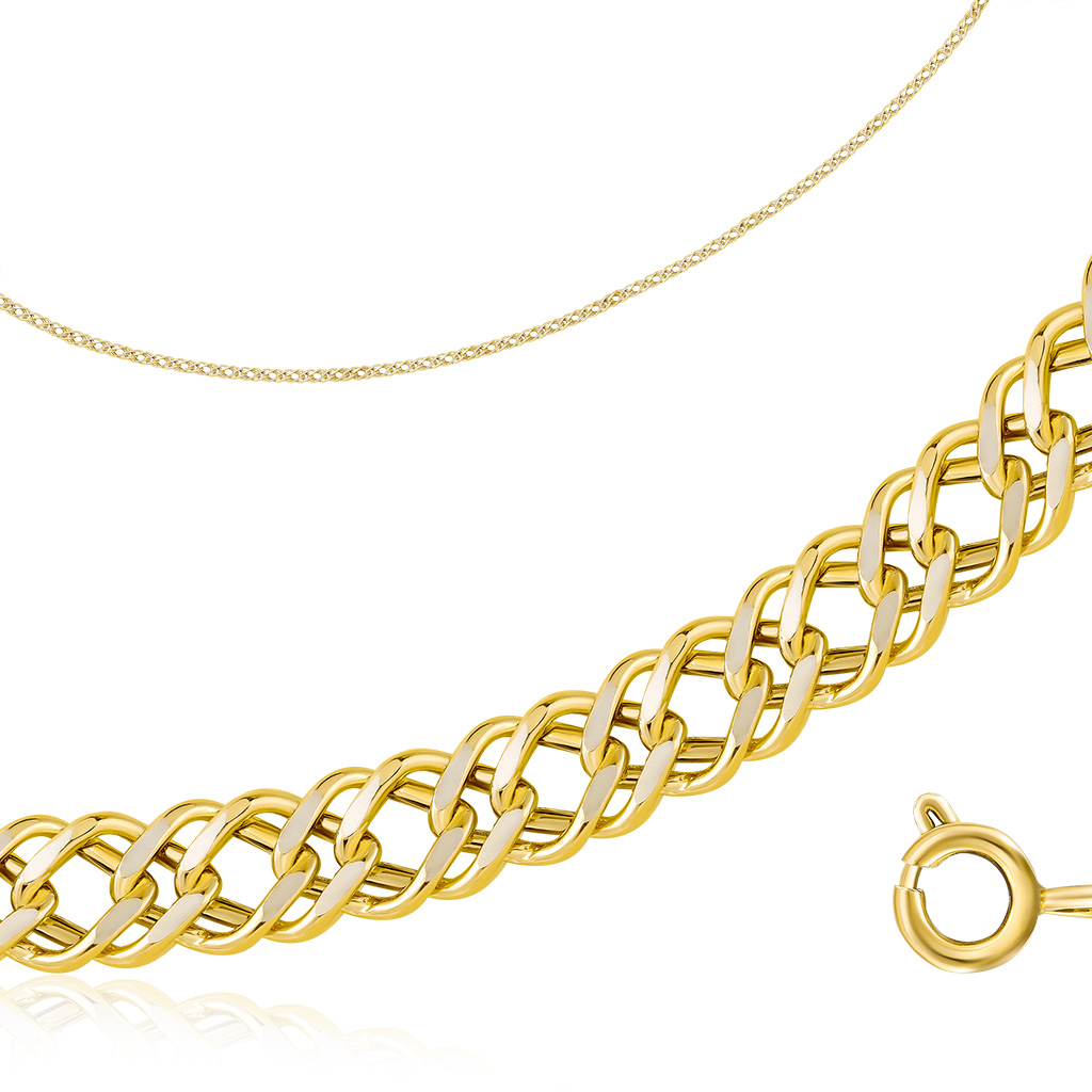 Цепь автомат из желтого золота, плетение двойной ромб
