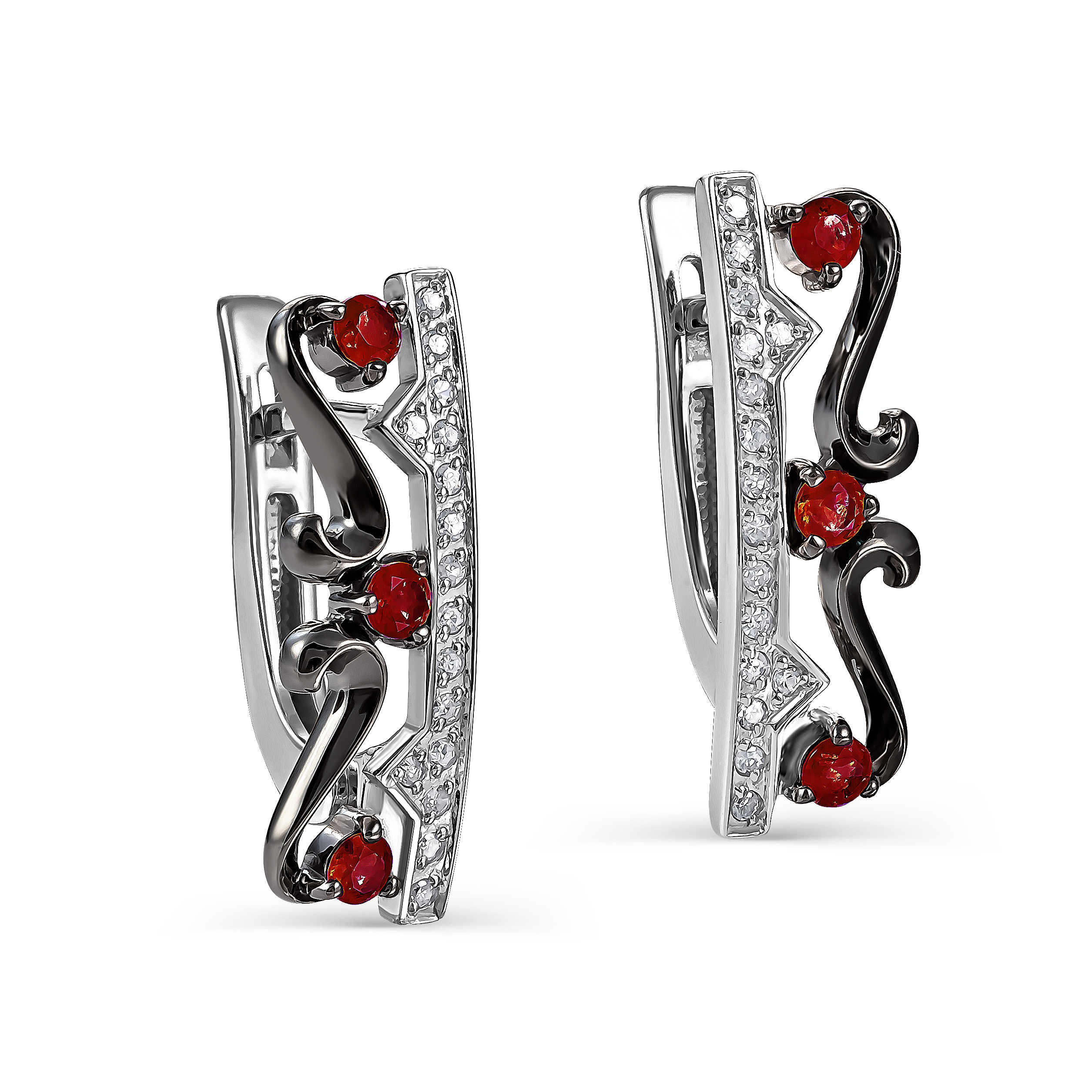 Серьги с английским замком из серебра с фианитами и корундами