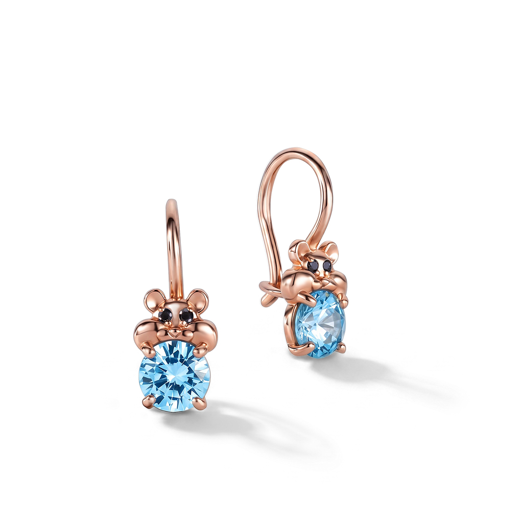 Серьги детские из серебра с фианитом и золочением