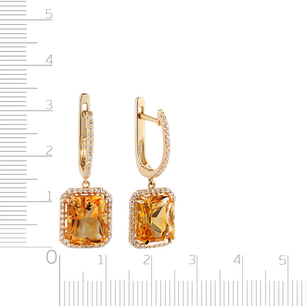 Серьги с английским замком из желтого золота с бриллиантами, цитрином
