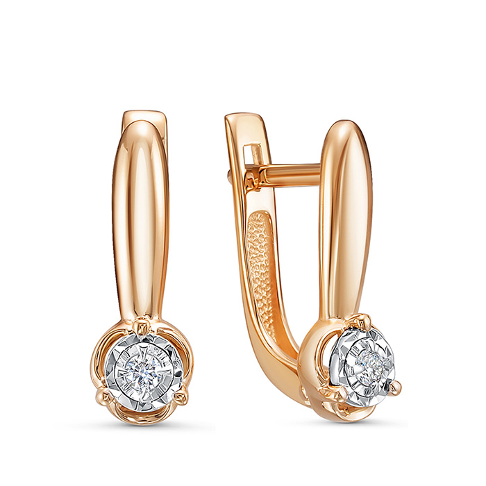 Серьги с английским замком из красного золота с бриллиантами