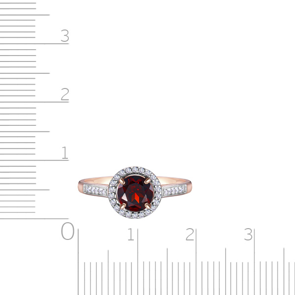 Кольцо из красного золота с бриллиантами и гранатом