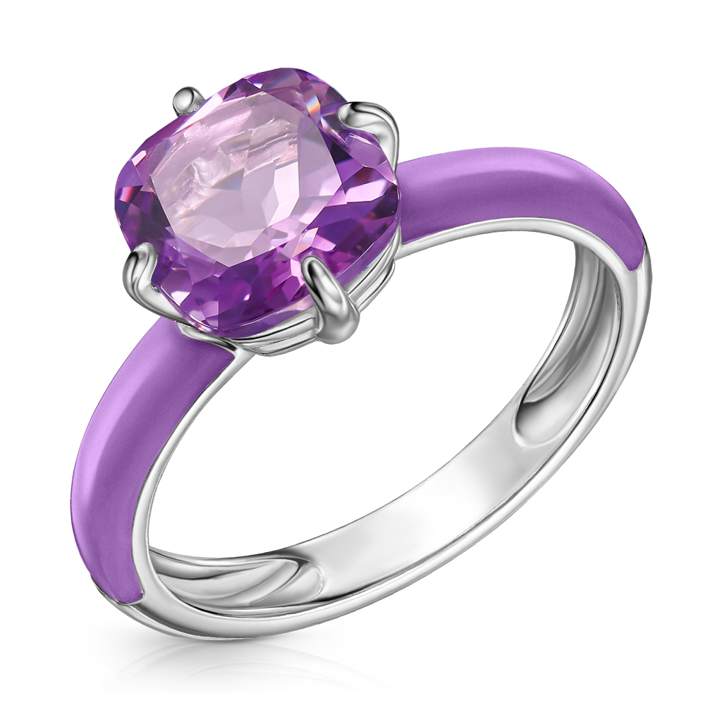 Кольцо из серебра с аметистом и эмалью