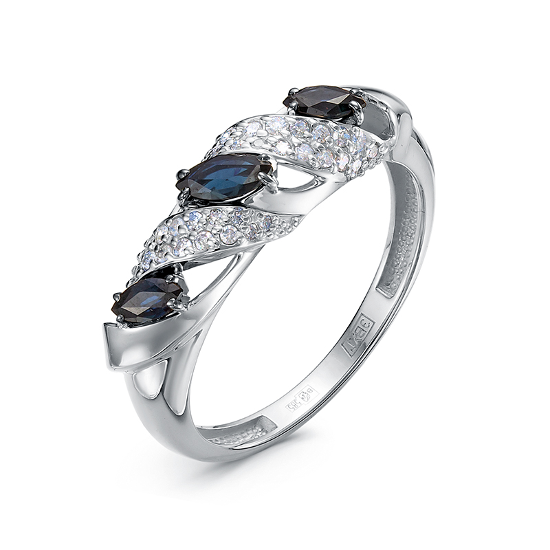 Кольцо из белого золота с сапфирами и бриллиантами